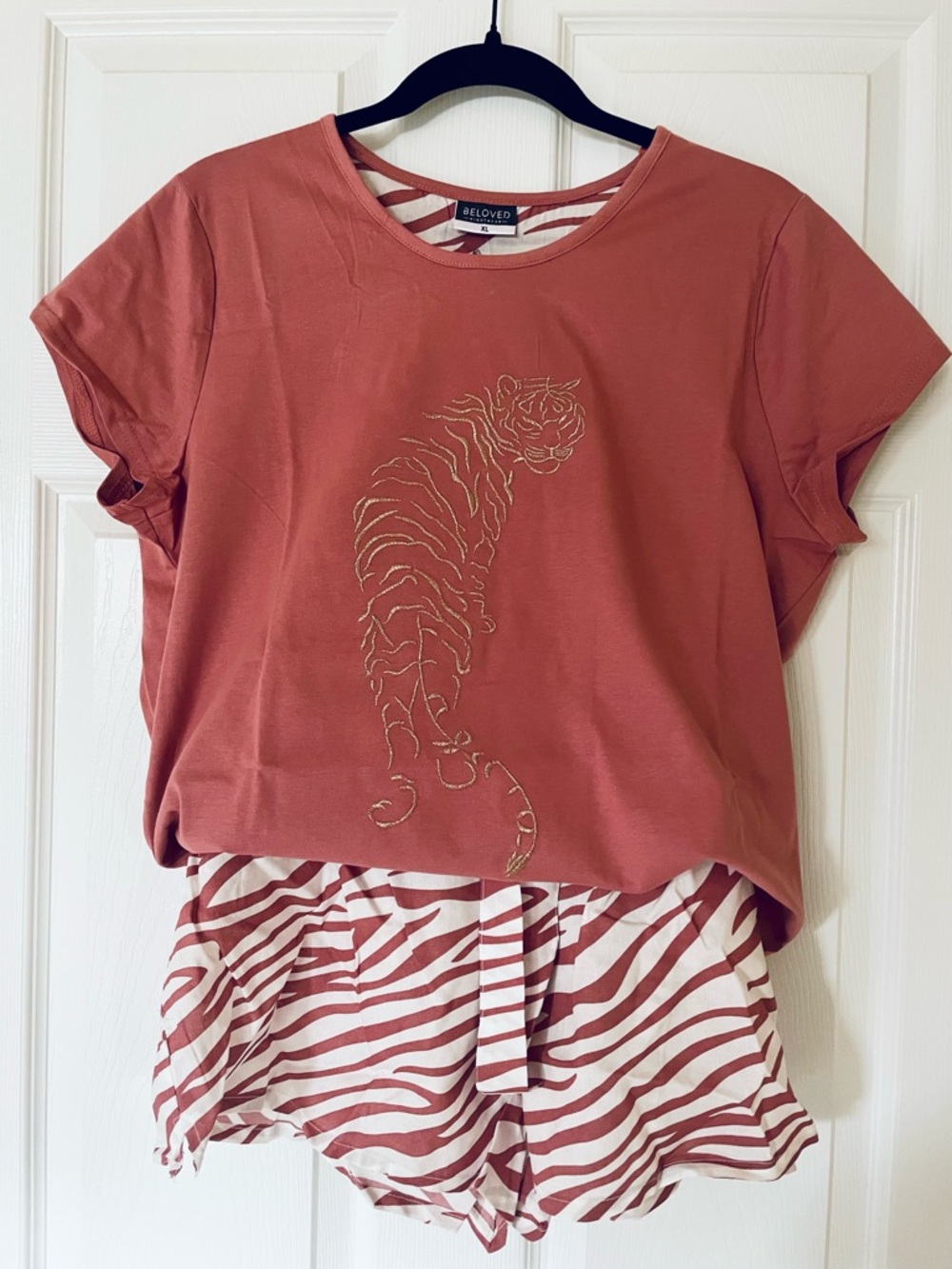 Beloved Tiger Print Pajama Set Pink Mauve Top Shorts